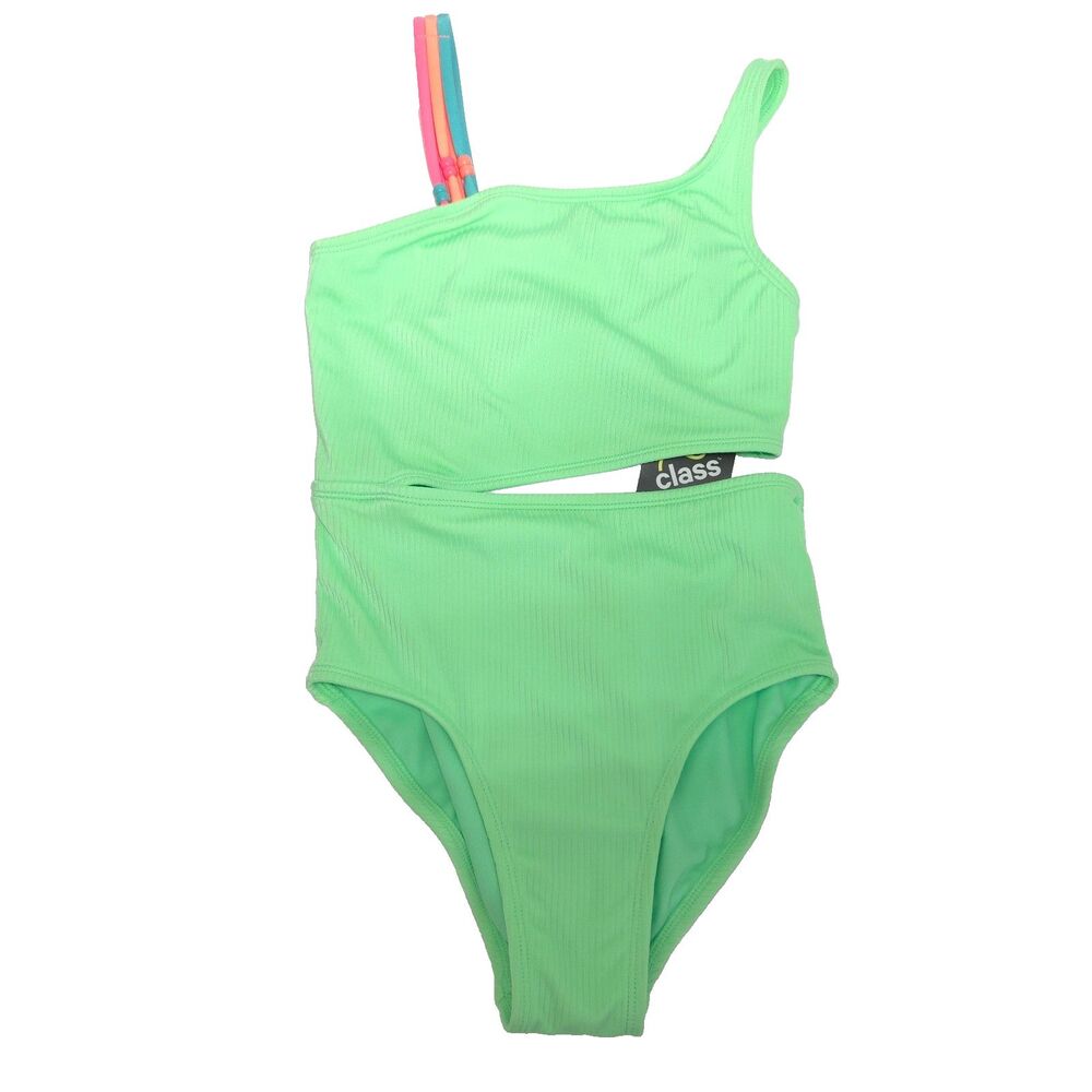 Art Class Girls One Piece Swimsuit Neon Green Cut Out Size L 10/12 New With Tags